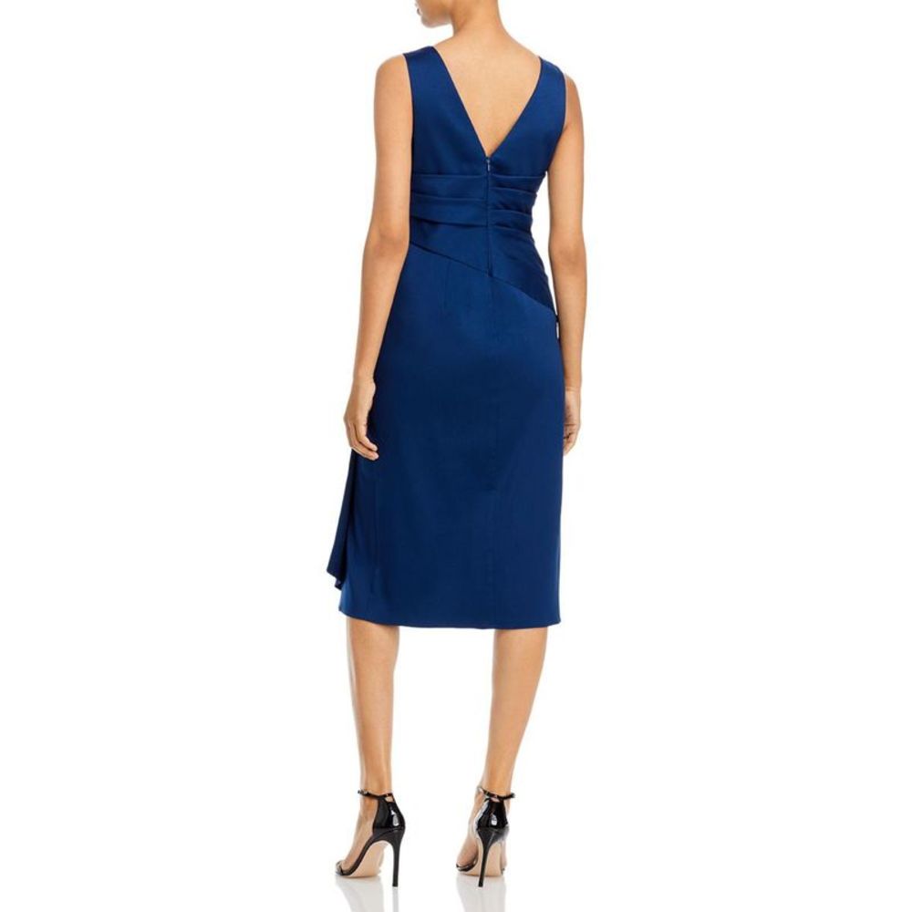 Aidan Mattox Womens Navy Surplice V Neck Split Hem Midi Dress NWOT - Picture 2 of 3